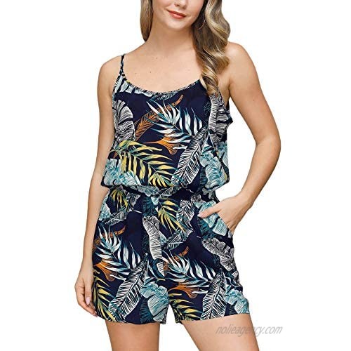 For G and PL Women's Adjustable Strap Tropical Floral Romper with Pocket
