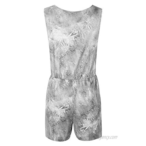 GOSO Womens Summer Casual Jumpsuit Tie Dye Sleeveless Elastic Waist Short Romper Playsuits with Pockets