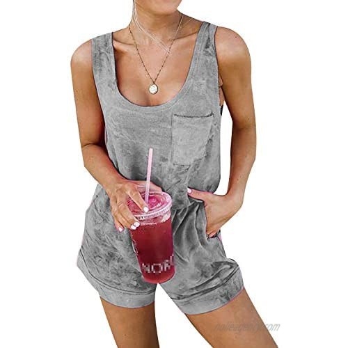 GOSO Womens Summer Casual Jumpsuit Tie Dye Sleeveless Elastic Waist Short Romper Playsuits with Pockets