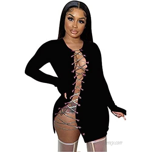 hibshaby 2021 Sexy Women's Hollow Out Dress Bandage Clubwear Long Sleeve Bodycon Dresses