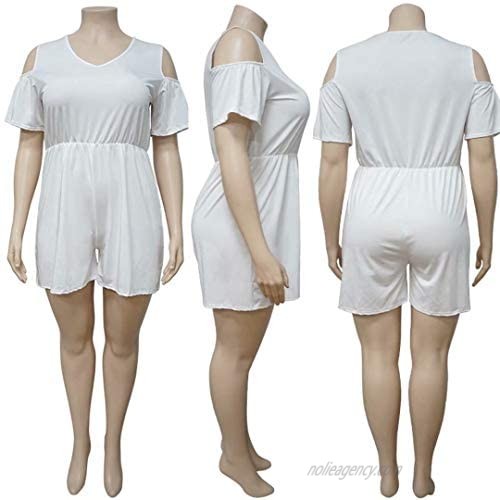 IyMoo Women's Plus Size Summer Cold Shoulder Jumpsuit Casual Loose Short Sleeve Jumpsuit Rompers Elastic Waist Playsuit