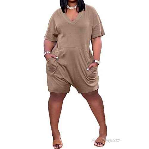 IyMoo Women's Summer Short Sleeve Jumpsuit Rompers with Pockets Short Pant Rompers Pajamas Loungewear