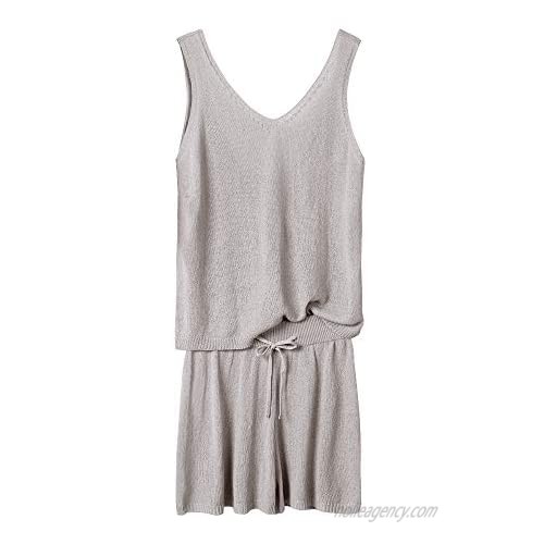 JOYCHEER Womens Two Piece Outfits V Neck Sleeveless Knit Rompers Summer Drawstring Shorts Lounge Set