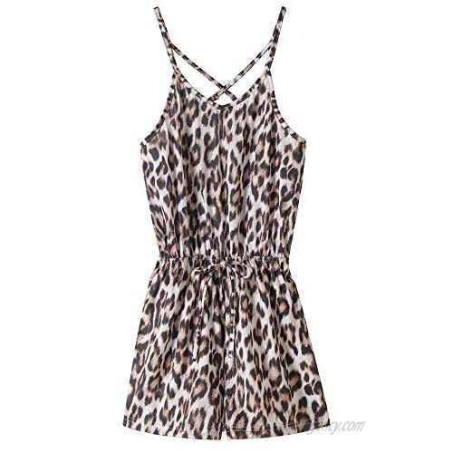 KaliraHut Women's Sexy Leopard Print Spaghetti Strap Rompers Summer Outfits Short Cami Jumpsuit