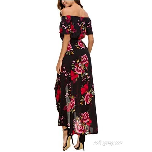 Kormei Womens Off Shoulder Short Sleeeve Floral Rayon Party Split Maxi Romper Dress