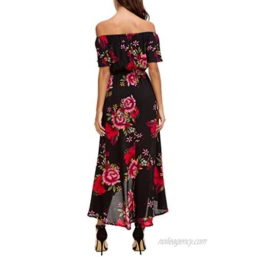 Kormei Womens Off Shoulder Short Sleeeve Floral Rayon Party Split Maxi Romper Dress