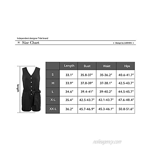 LAISHEN Womens Summer Sleeveless Button Down Rompers V-Neck Short Jumpsuits with Pockets