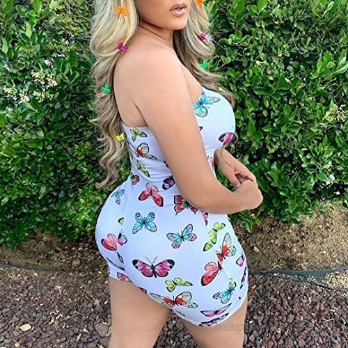 Luckinbaby Women's Bodysuit Sexy Strapless Printed Bodycon Romper Shorts Jumpsuit One Piece Outfit Clubwear