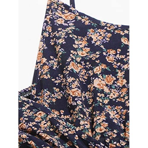MakeMeChic Women's Boho Plus Size Floral Print V Neck High Elastic Waist Cami Romper