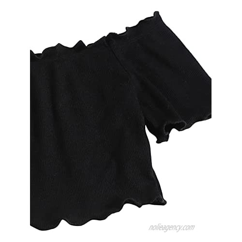 MakeMeChic Women's Off Shoulder Crop Top and Paperbag Belted Shorts 2 Piece Romper Set