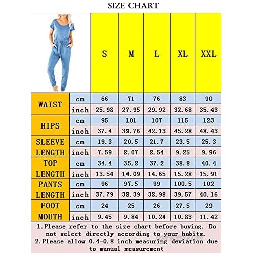 Oftalle Women Short Sleeve Jumpsuit Casual Fit Elastic Waist Stretchy Long Romper with Pocket