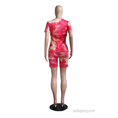 Ophestin Women Casual 2 Piece Outfits Tie Dye Ombre Print T Shirt Top Bodycon Shorts Set Rompers Jumpsuits Joggers