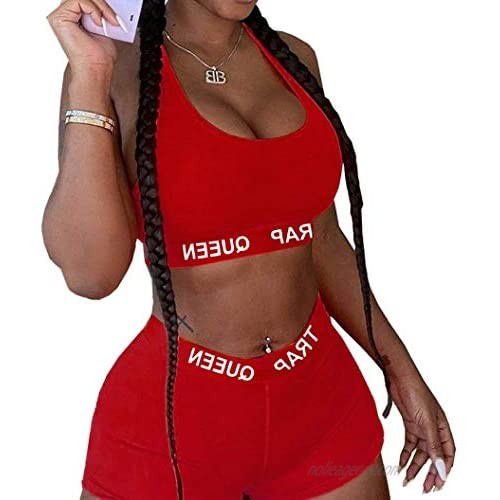 Ophestin Women Sexy Letters Print Tank Crop Top Bodycon Shorts Set Club 2 Piece Outfits Tracksuits