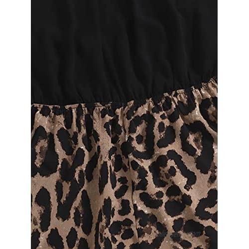 Romwe Women's Plus Size Sleeveless Leopard Print Open Back Halter Romper Jumpsuit