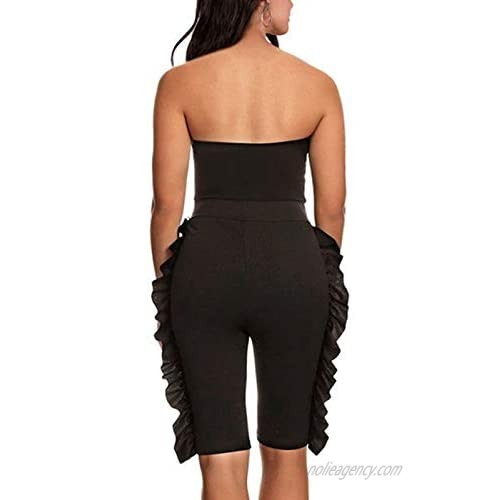 SAMACHICA Off The Shoulder Strapless Ruffled Romper Sexy Boydcon Short Pants Party Club Jumpsuits