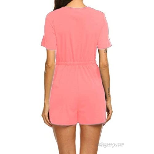 Sweetnight Women's Short Sleeve Self Tie Summer Casual Loose Beach Rompers Jumpsuits Playsuits
