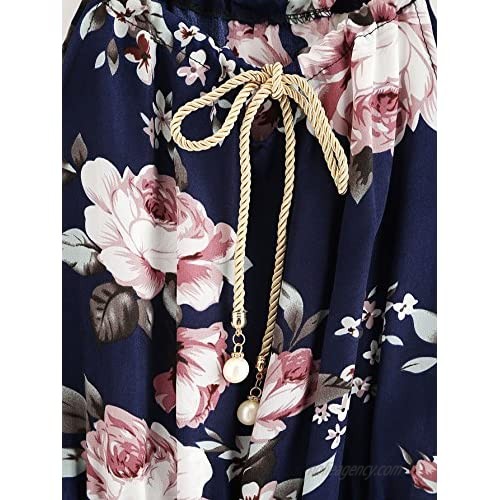 WDIRARA Women's Floral Print Spaghetti Strap Tie Back Cami Romper with Pocket