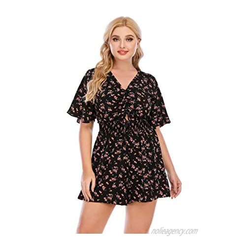 BaronHong Short Sleeve V Neck Casual Lunch Date Jumpsuit 