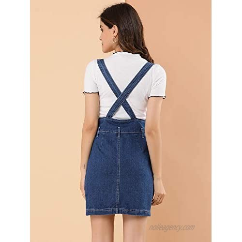 Allegra K Women's Casual Button Front Suspender Skirt Denim Overall Dress