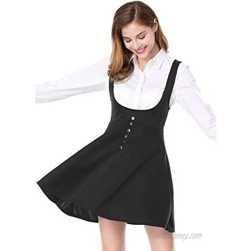 Allegra K Women's Cute Button Decor Overalls Pinafore Dress Suspenders Skirt