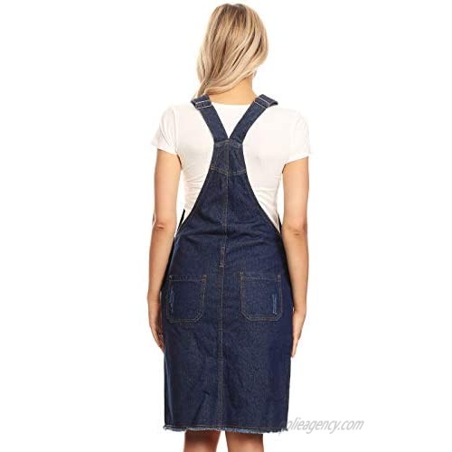Anna-Kaci Junior Womens Distressed Denim Adjustable Strap Overall Dress