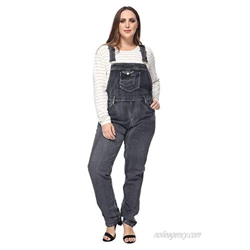 Anna-Kaci Women's Plus Size Adjustable Strap Denim Bib Overalls Jumpsuits