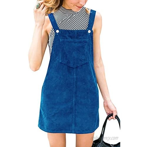 Annystore Womens Corduroy Suspender Skirt Mini Bib Overall Pinafore Dress with Pocket