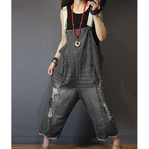 Beaurex Women Overalls Jeans Cropped Loose Baggy Denim Wide Leg Jumpsuit Rompers TR1002 (02 Black XL)