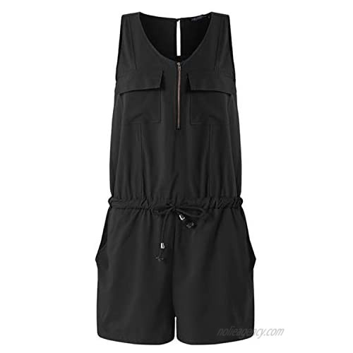Celmia Women Sleeveless Romper Casual Short Jumpsuit Playsuit with Pocket Zipper