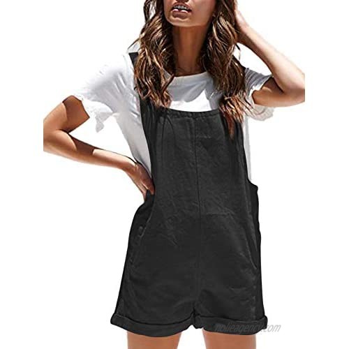 Celmia Womens Casual Overalls Cotton Jumpsuits Shorts Wide Leg Rompers with Pockets