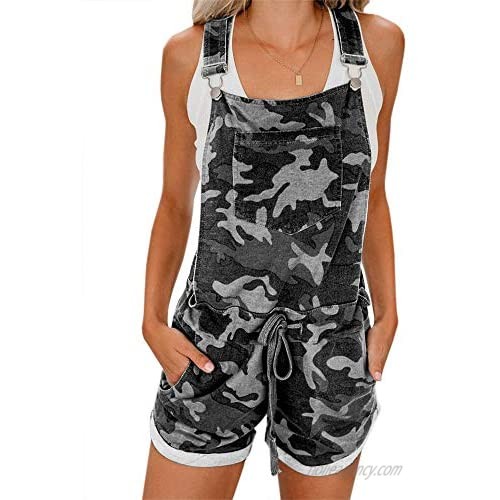 chimikeey Women's Casual Fall Short Romper Camo Jumpsuit Striped Front Flap Pocket Overall Shorts