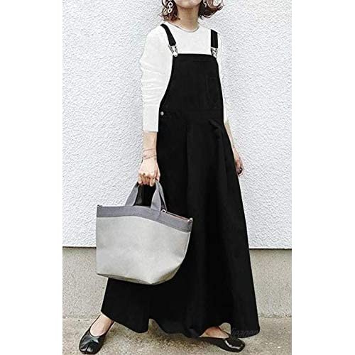 chouyatou Women's Adjustable Strap A-Line Pinafore Bib Maxi Long Overall Dress