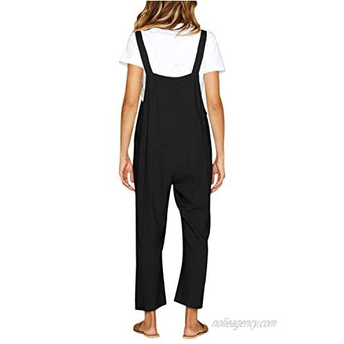 CNFIO Women Baggy Overalls Cotton Casual Strappy Jumpsuits Playsuit with Pockets