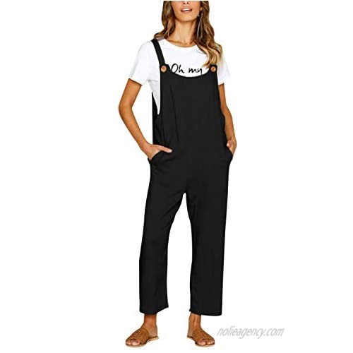 CNFIO Women Baggy Overalls Cotton Casual Strappy Jumpsuits Playsuit with Pockets