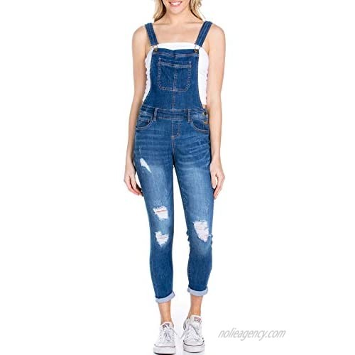 Design by Olivia Women's Casual Destroyed Overalls w/Rolled Cuffs