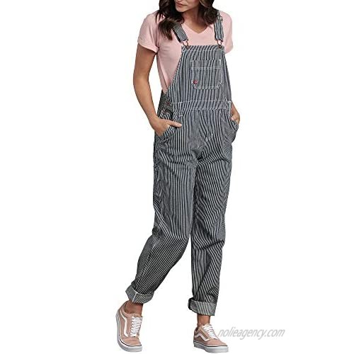 Dickies Women's Bib Overall 100% Cotton Denim with ScuffGard Rinsed Hickory Stripe Large