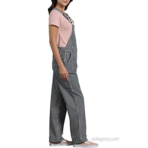 Dickies Women's Bib Overall 100% Cotton Denim with ScuffGard Rinsed Hickory Stripe Large