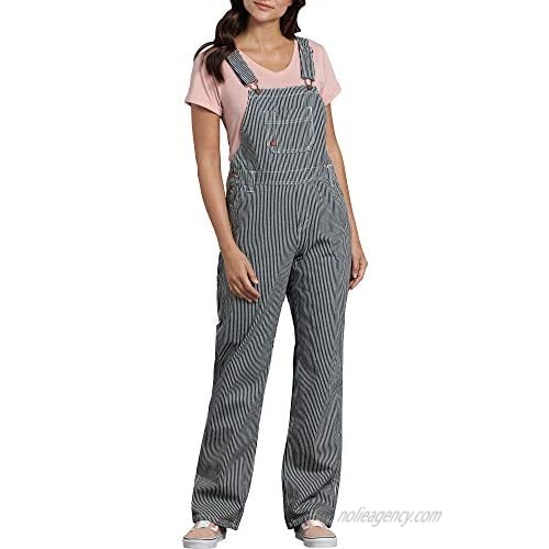 Dickies Women's Bib Overall 100% Cotton Denim with ScuffGard  Rinsed Hickory Stripe  Large