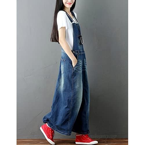 Flygo Women's Elegant Ankle Length Long Denim Jeans Jumpers Overall Pinafore Dress Skirt
