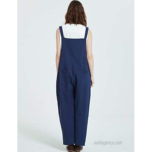 Gihuo Women's Baggy Loose Cotton Linen Bib Overalls Jumpsuits