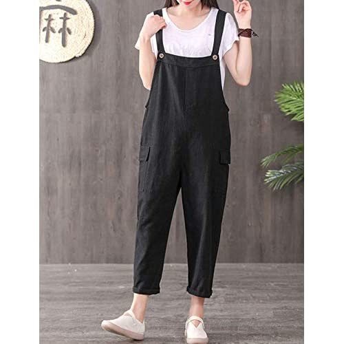 Gihuo Women's Fashion Loose Fit Cotton Linen Overalls Jumpsuit