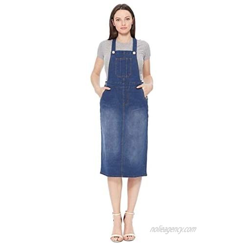 Go Modest Women's Midi Length Casual Denim Jean Overall Dress Pockets  Plus Size
