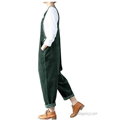 Ladyful Women's Bib Corduroy Overalls Pant Romper Jumpsuit Trouser with Adjustable Straps