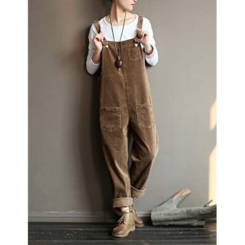 Lentta Women's Casual Loose Corduroy Bib Overall Jumpsuits Wide Leg Pants with Pockets