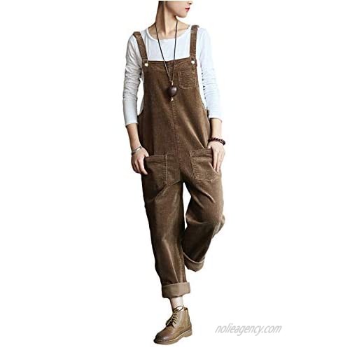 Lentta Women's Casual Loose Corduroy Bib Overall Jumpsuits Wide Leg Pants with Pockets