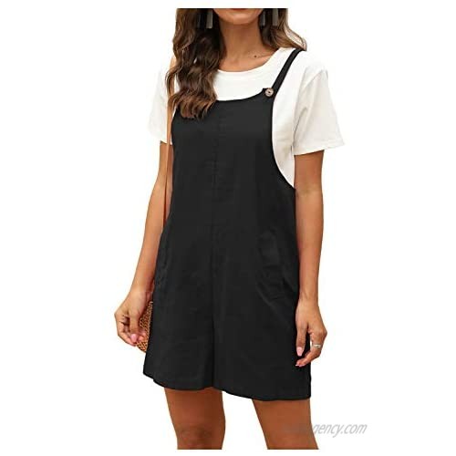 LifeShe Women's Cotton Linen Sleeveless Overalls Shorts Casual Jumpsuit Rompers with Pockets