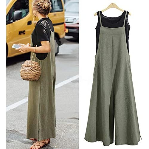 Lncropo Womens Casual Overalls Baggy Wide Leg Jumpsuits Bib Pants with Pockets