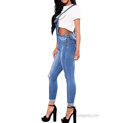 LONGBIDA Skinny Ripped Jeans Denim Jumpsuit Overalls For Women