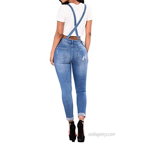 LONGBIDA Skinny Ripped Jeans Denim Jumpsuit Overalls For Women