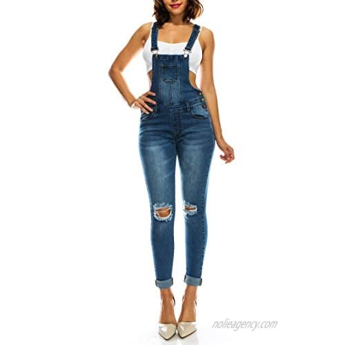 Love Moda Women's Sexy Distressed Slim Fit Skinny Overalls with Spandex
